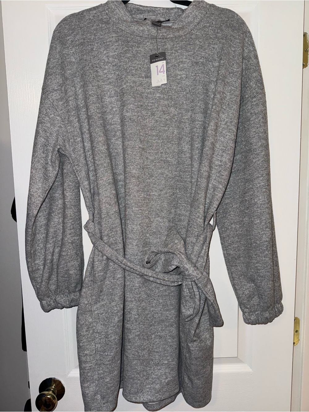 Primark Gray Knit Belted Sweater Dress